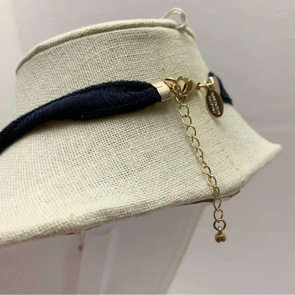 Ann Taylor navy blue gold cloth wrapped chunky chain nautical necklace coastal